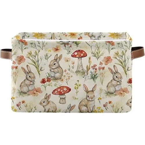 Easter Mushroom Rabbit Rectangular Storage Basket Organizer Bin Shelf Baskets For Clothes Gifts For Home Office Dorm
