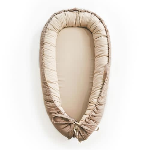 Baby Lounger, Baby Nest Cover for Baby, Reversible & Breathable Cotton, Adjustable Baby Floor Seat for Tummy Time, Portable Infant Lounger, Essentials for Newborns (Beige)