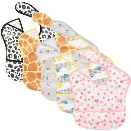 TSD Baby Bibs Waterproof Feeding Bibs 5pack Adjustable Mealtime Poctet Bib for Newborn Toddler Infant Easy Clean Durable Baby Essentials Shower Gift