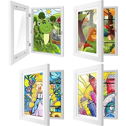 4 Pack Kids Art Frames 8.5x11 Inch Kids Artwork Flip Frame Changeable for Picture Display, Children School Drawing Projects Storage, Horizontally Vertically Wall Hanging, Front Opening, White