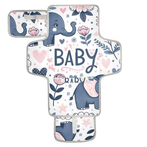 Baby Portable Diaper Changing Pad Waterproof Floral Baby Elephant Hearts Diaper Changing Mat with Wipes Pocket Foldable Travel Changing Pad Bag