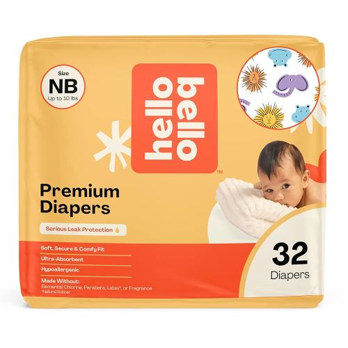 Hello Bello Premium Diapers Size NB (Up to 10 lbs) Safari Squad Designs, 32ct Jumbo Pack