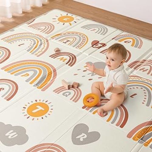 Blissful Diary Baby Play Mat, Reversible Baby Mat for Floor, Soft Foam Playmat for Babies and Toddlers, Foldable Waterproof Baby Crawling Mat with Edge Reinforcement for Indoor & Outdoor, 78''x50''