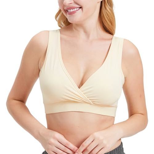 netdraw Women's Bamboo Viscose Nursing Sleep Bra, Ultra Soft Wire-Free Crossover Lounge Bralette