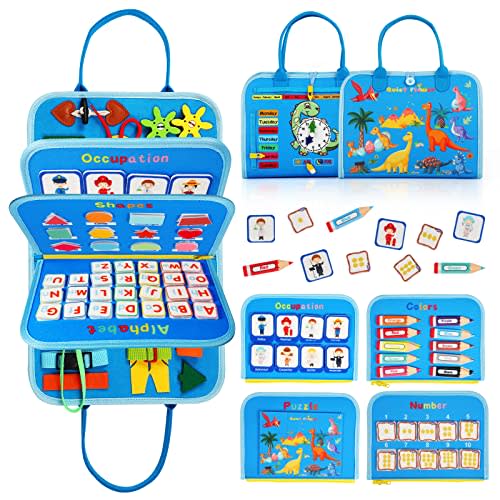 Toddler Busy Board for 1 Years Old, Montessori Learning Toys Busy Book for Toddlers 1-3 Educational Activity Basic Dress Motor Skills, Kids Birthday Gift for 2-4 Boy Airplane Car Travel Essentials