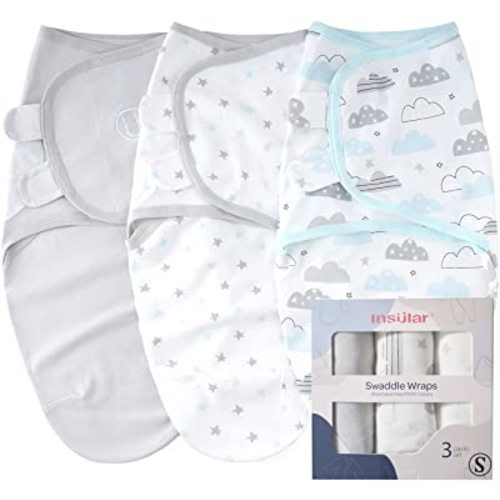 insular Swaddle Blanket, Baby Swaddle Wrap for Newborn and Infant, Adjustable Swaddle Set for Boy and Girl, Soft Cotton Baby Sleep Sack 3 Pack Small(0-3 Month), Clouds