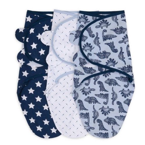 The Peanutshell Swaddle Wrap - Blue Dino - M/l 3pk