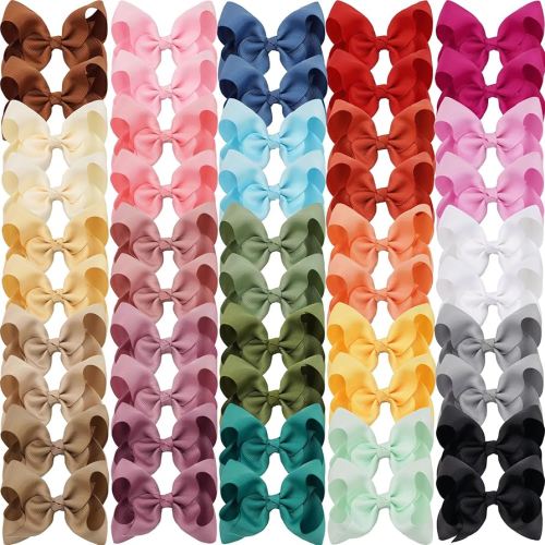 CÉLLOT 50 Pieces 4.5 Inch Hair Bows for Girls Clips Grosgrain Ribbon Boutique Hair Bow Alligator Clips For Girls Teens Toddlers Kids in Pairs
