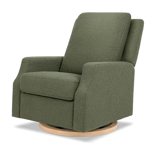 NAMESAKE Crewe Recliner and Swivel Glider in Olive Boucle with Light Wood Base, Water Repellent & Stain Resistant, Greenguard Gold & CertiPUR-US Certified