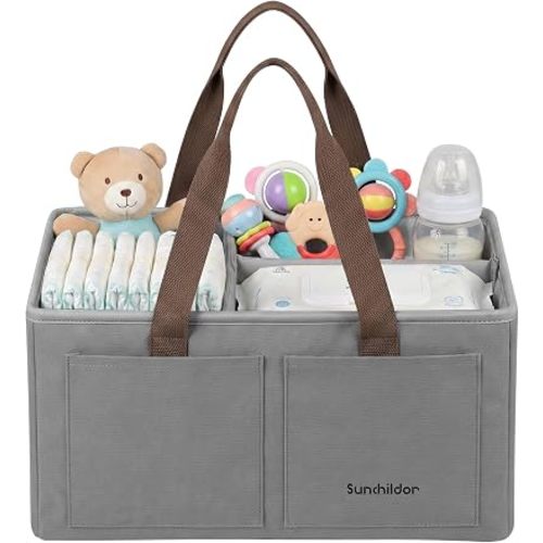 Large Canvas Baby Diaper Caddy Organizer - Gray