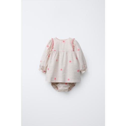 EMBROIDERED FLOWER DRESS AND PANTIES - Light beige | ZARA United States