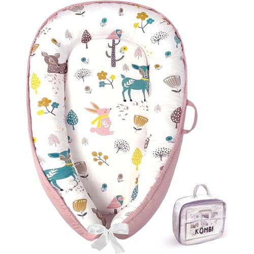 Baby Lounger for Newborn 0–24 Months, Baby Pillow & Baby Nest Lounger, Organic Cotton Breathable Infant Pillow, Portable Baby Nest for Home & Travel (Pink)