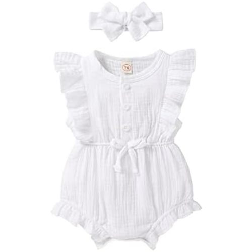 YOUNGER TREE Toddler Baby Girl Ruffled Sleeveless Romper Casual Summer Jumpsuit Cotton Linen Clothes