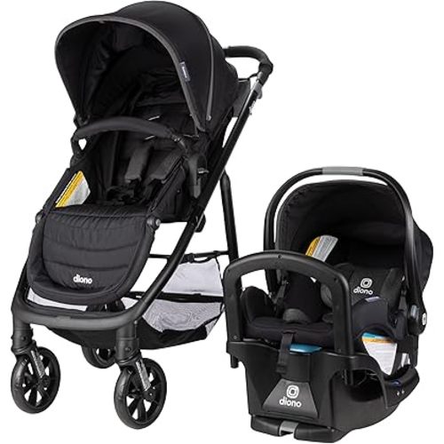 Diono Quantum 4 3-in-1 Travel System with LiteClik 30 R SafePlus Infant Car Seat and Base, Rear-Facing for Infants 4-30lbs, Includes Infant Car Seat Folding Stroller and Toddler Seat (Black Jet)