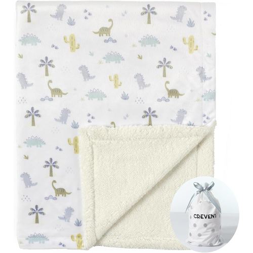 CREVENT Cozy Soft and Warm Mink Baby Blanket with Sherpa Backing, Gift Packing with Ribbon for Newborn Infant Toddler's Crib Cot Stroller (30"X40" Dinosaur)