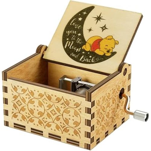 Pooh Music Box Gift for Mom Dad, Christmas Valentine Day Gift for Daughter Son, I Love You to The Moon and Back Anniversary Birthday Gifts for Women Girls Play You are My Sunshine