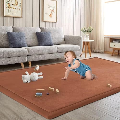 Baby Play Mat for Floor Nursery Muscle Mat Area Rug Playroom Rug 50"x50" Memory Foam 1.3" Thick Crawling Mat for Babies,Toddlers, Infants,Kids (Brick Red)