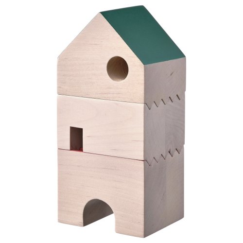 FÄLTLÖNN Decorative house, set of 3 - solid wood/multicolor