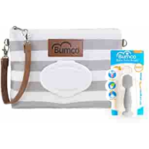 Diaper Clutch Bag and Mini Rash Cream Applicator with Travel Case, Soft Flexible Silicone - Water Resistant; Lightweight; Refillable Wipes Dispenser; Portable Changing Kit (Gray + Gray)