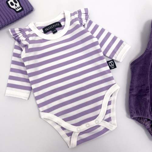 NOT SO BASIC FRILL SLEEVE DUSKY LILAC STRIPE BODYSUIT