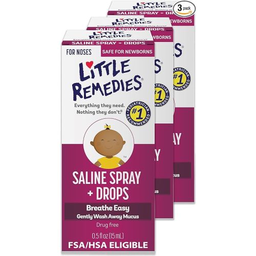 Little Remedies Sterile Baby Saline Nasal Spray and Drops, Safe for Newborns to Relieve Stuffy and Dry Noses, 0.5 Fl Oz, Pack of 3