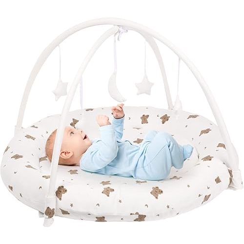 Beright Baby Gym, Baby Play Gym with Movable and Detachable Hoops, Activity Center with Hanging Out Toys in Shape of a Moon and Stars, Perfect Newborn Toys, Bear