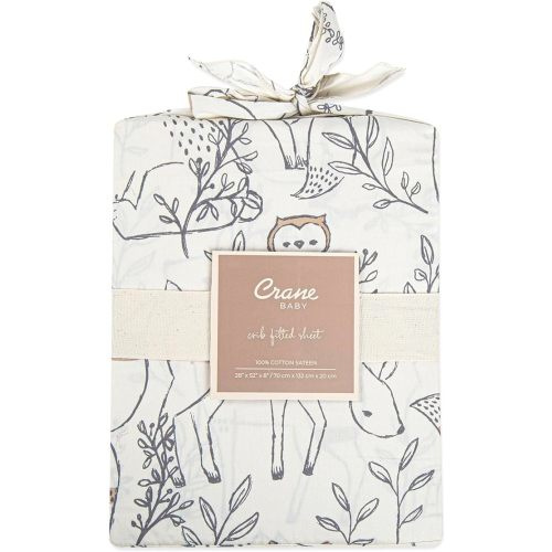 Crane Baby Soft Cotton Crib Mattress Sheet, Fitted Sheet for Cribs and Toddler Beds, Woodland Animal, 28”w x 52”h x 9”d