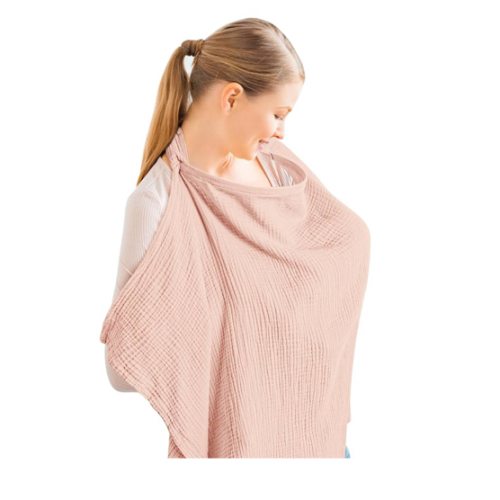 Konssy Muslin Nursing Cover for Baby Breastfeeding, Breathable 100% Cotton Breastfeeding Cover with Rigid Hoop for Mother Nursing Apron, Multi-use Carseat Canopy (Pink)
