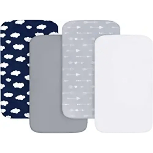 Bassinet Sheets for Boys and Girls (33" x 20"), 4 Pack, Compatible with Mika Micky, Baby Delight, Dream On Me, AMKE and Other Rectangle Bassinet Mattress, Ultra Soft & Skin Friendly, Washer & Dryer