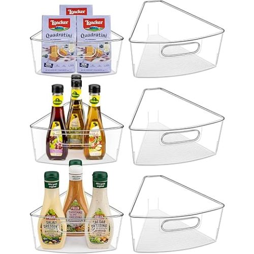 Lazy Susan Cabinet Organizer Bins for 26"/ 28"/ 32" Diameter Corner Organizer, Plastic Cabinet Storage Bin, 1/8 Wedge - Food Safe, BPA Free, with Non-Slip Pads (for 26" Diameter, 6 Pack)