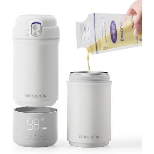 Portable Bottle Warmer for Travel, Dishwasher Safe, 3X Faster & Even Heating, 8 Feeds per Charge, 17oz, 1℉ Precise Adjust, Thaw, Keep Warm, Use While Charging, for Breastmilk & Formula
