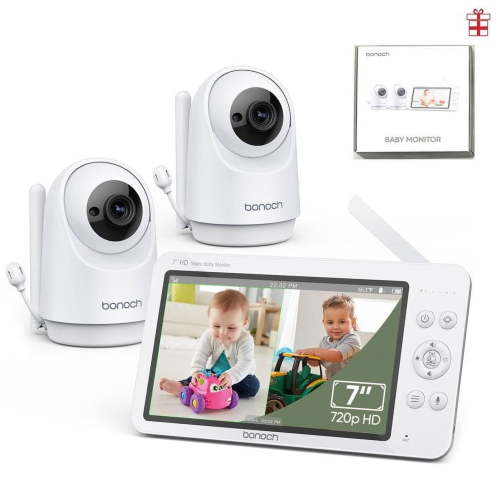 "Bonoch Dual Child Wireless Infant Monitor with 2 Cameras, 7"" 720P HD LCD, Auto Night Vision"