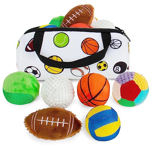 Beetoy Sensory Sports Balls for Infant Toddlers, Baby Toys for Early Education, Different Sensory Tactile Textures Balls with Rattle & Squeakers
