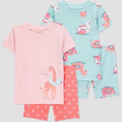 Carter's Just One You®️ Toddler Girls' 4pc Cotton Snug Fit Giraffes and Pool Pajama Set - Blue/Pink 5T: Animal Print, Crew Neck