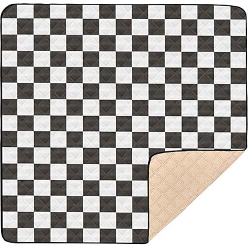 Black and White Checkerboard Large Sturdy Baby Playmat for Indoor Outdoor Non-Toxic Tummy Time Mat for Babies Infants Toddlers, 50'' x 50''