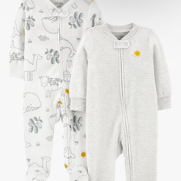 Simple Joys by Carter's unisex-baby 2-way Zip Thermal Footed Sleep and Play, Pack of 2