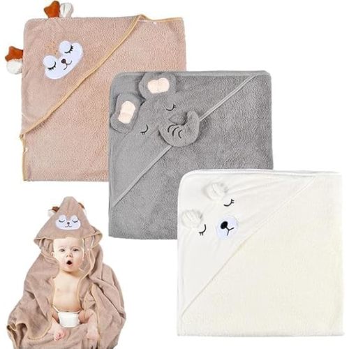 3pcs Baby Bath Towels Soft Hooded Baby Towel for Newborn, Kids and Toddlers, Baby Bath Essentials for 0-5 Years Boys or Girls
