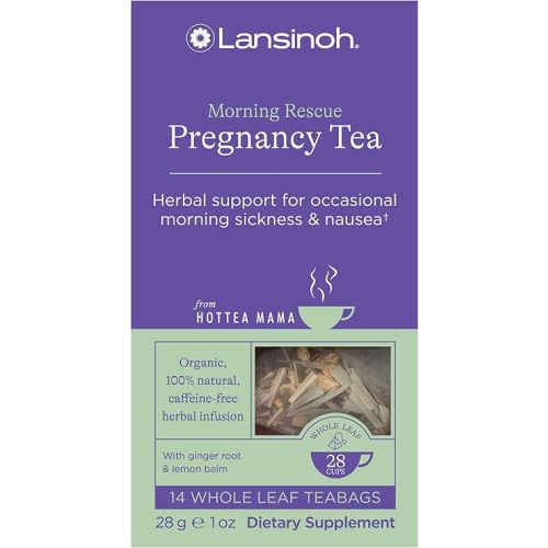 Lansinoh + HotTea Mama Morning Rescue, Pregnancy Morning Sickness Relief Tea, Lemon & Ginger, Caffeine-Free, Sugar-Free, Essentials for Pregnant Women, Includes 14 Tea Sachets