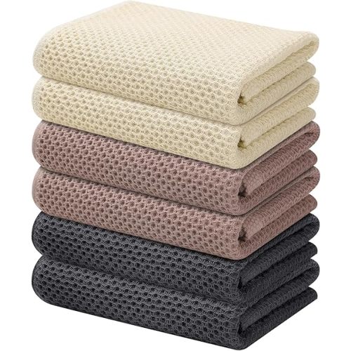 Kitinjoy 100% Cotton Waffle Weave Kitchen Towels, 6-Pack Super Soft and Absorbent Dish Towels for Drying Dishes, Kitchen Hand Towels, 13 in x 28 in, Mixed Color