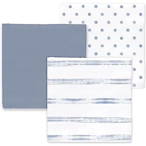 Amazing Baby Cotton Muslin Swaddle Blankets, Set of 3, Watercolor Brushstrokes, Denim, XLarge 46x46 inches