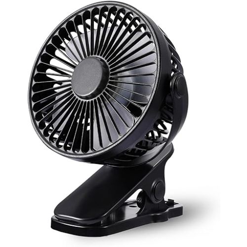 Portable Clip on Fan, Rechargeable USB Desk Fans, Stroller Fan With TYPE-C Port 360° Rotatable Personal Small Mini Table Fan for Home Office Car Seat Crib Camping (Clip on Fan-black)