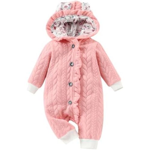 Douhoow Winter Baby Girl Clothes Baby Girl Hooded Jumpsuit Infant Long Sleeve Ears Decoration Sweater Jumpsuit Romper