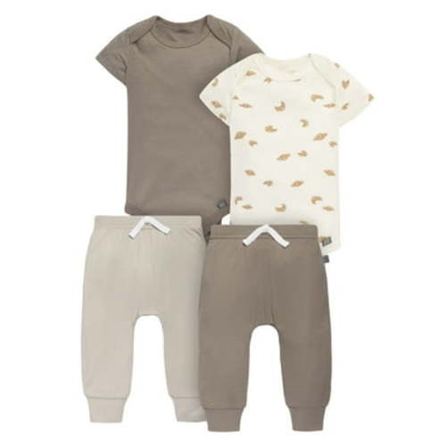 Modern Moments by Gerber Baby Neutral Super Soft Bodysuit and Pant, 4-Piece Outfit Set, Sizes Newborn - 12 Months