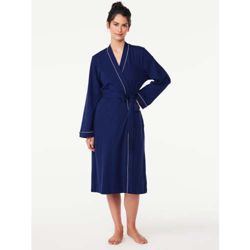Joyspun Women's Cotton-Blend Wrap Robe with Long Sleeves, Sizes S-3X