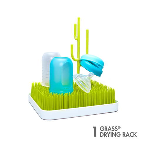 Boon Grass Countertop Drying Rack, Low-Profile Easy to Clean Baby Bottle Drying Rack, Green