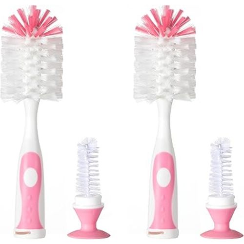 Multifunctional Cleaning Brush, Baby Bottle Brush, Bottle Brush Cleaner (Rotate The Suction Cup to Obtain The Small Bristle Brushes) Set Z, Pink, Nylon and Nylon Brush