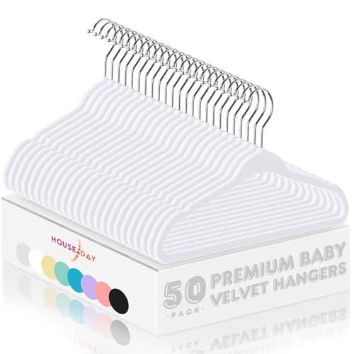 HOUSE DAY Velvet Baby Hangers 50 Pack, Premium Children's Hangers for Baby, Infant & Toddler Clothes, Durable Non Slip Baby Felt Hangers White, 11 Inch Baby Hangers for Closet, Ideal for Everyday Use