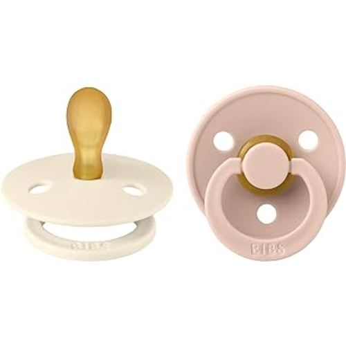BIBS Pacifiers - Set of 2 | Colour Pacifier with Symmetrical Nipple | BPA-Free Natural Rubber | Made in Denmark | Ivory/Blush | Size 0-6 Months