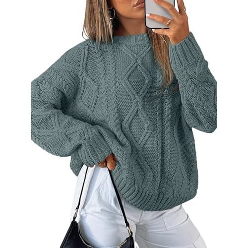 Trendy Queen Women's Oversized Cable Knit Crewneck Sweaters