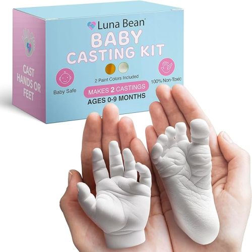 Luna Bean Baby Keepsake Hand Casting Kit - Plaster Hand Molding Casting Kit for Infant Hand & Foot Molding - Baby Casting Kit for First Birthday, Christmas & Newborn Gifts - (Clear Sealant - Gloss) - 2 Castings Kit